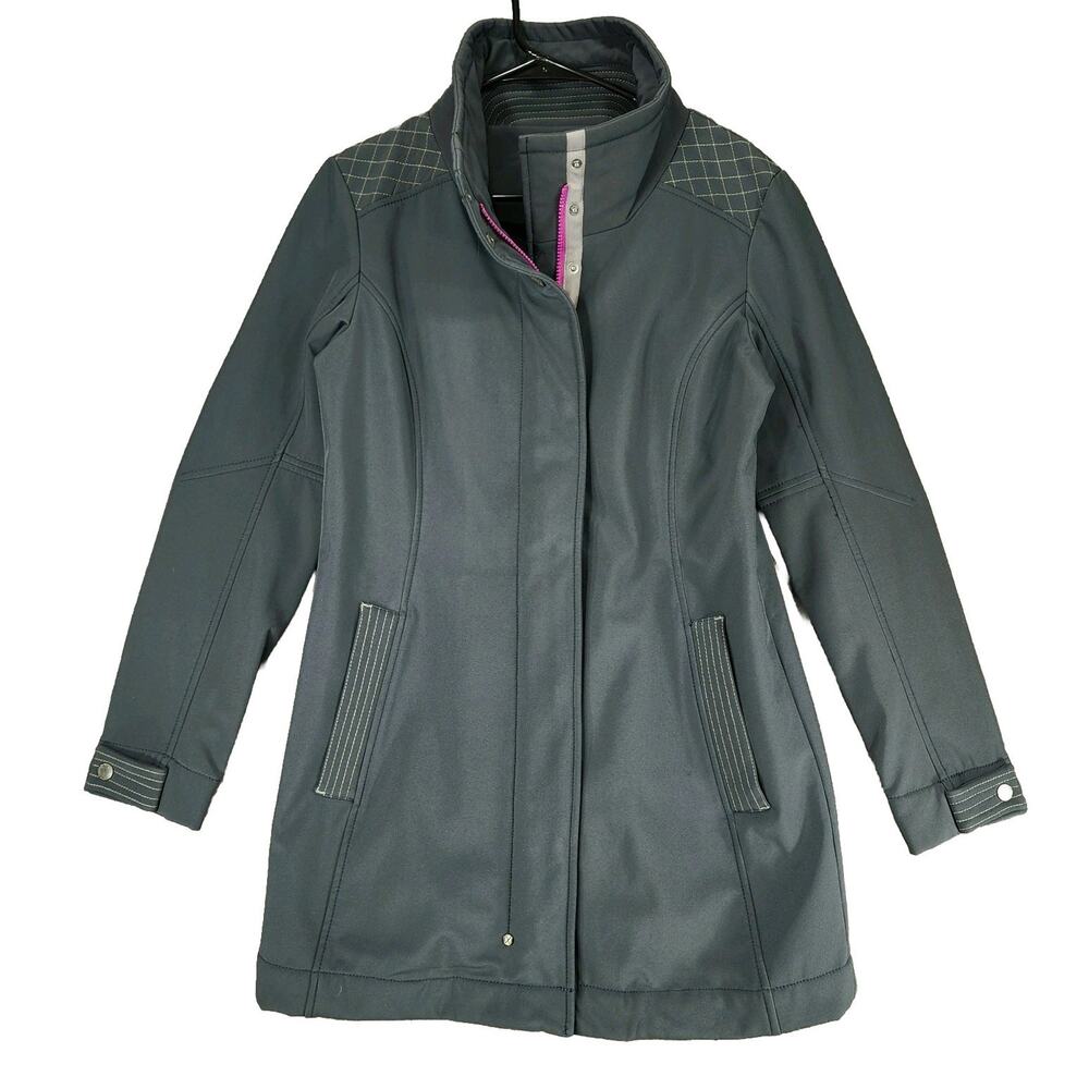 Title Nine S Neo Trench Coat Womens Soft‎ Shell Grey Hot Pink Rain Scuba Stretch